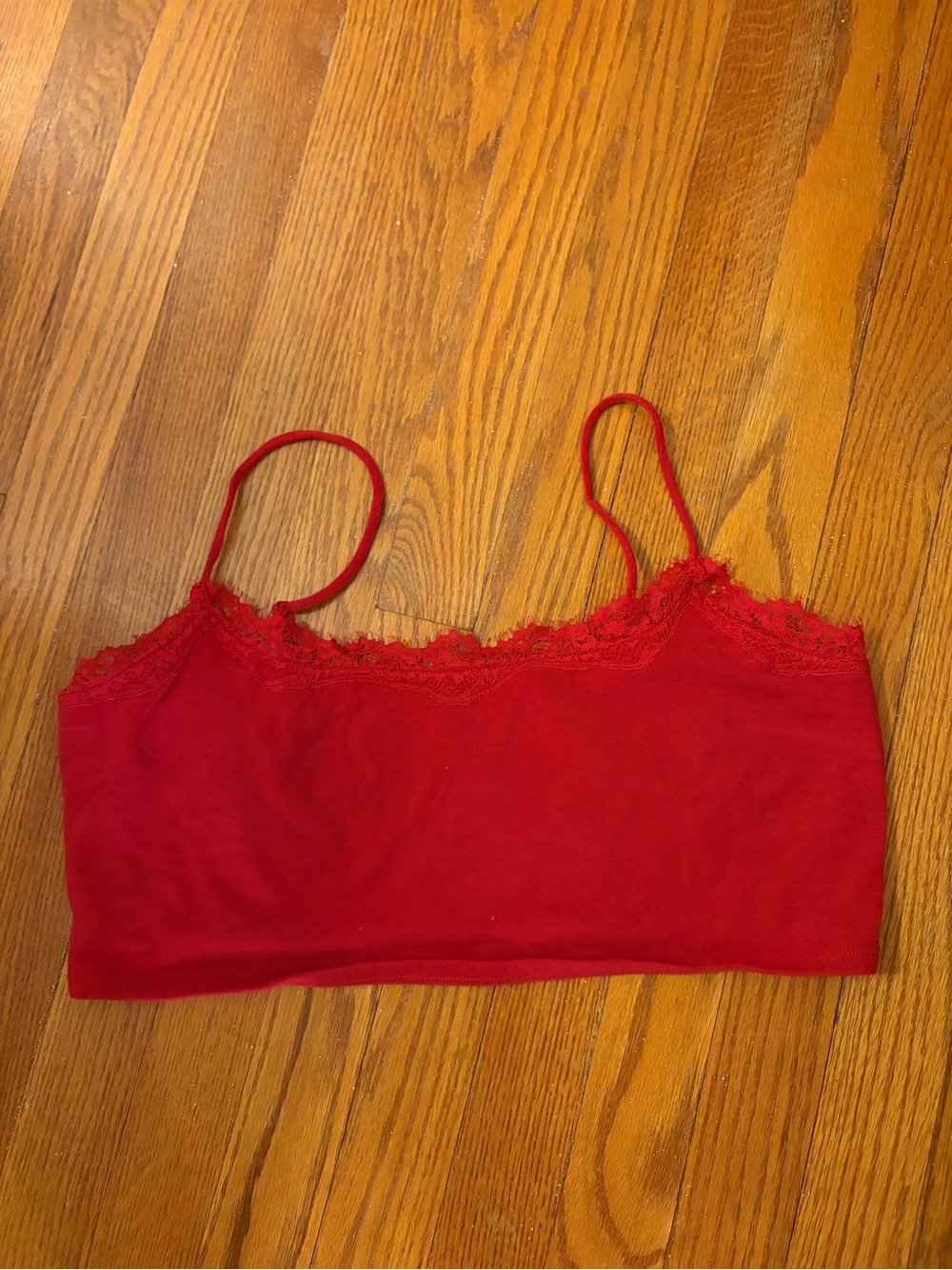 Express Red Lace-Trim Cropped Cami